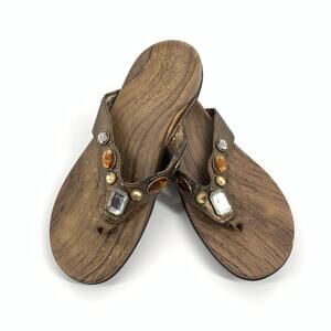 Vionic Eve Thong Orthopedic Slip On Comfort Flats Size 7 Womens Bronze Brown